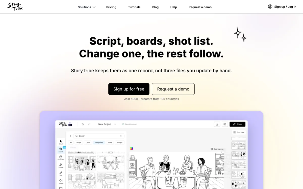StoryTribe senaryo ve storyboard arayüzü