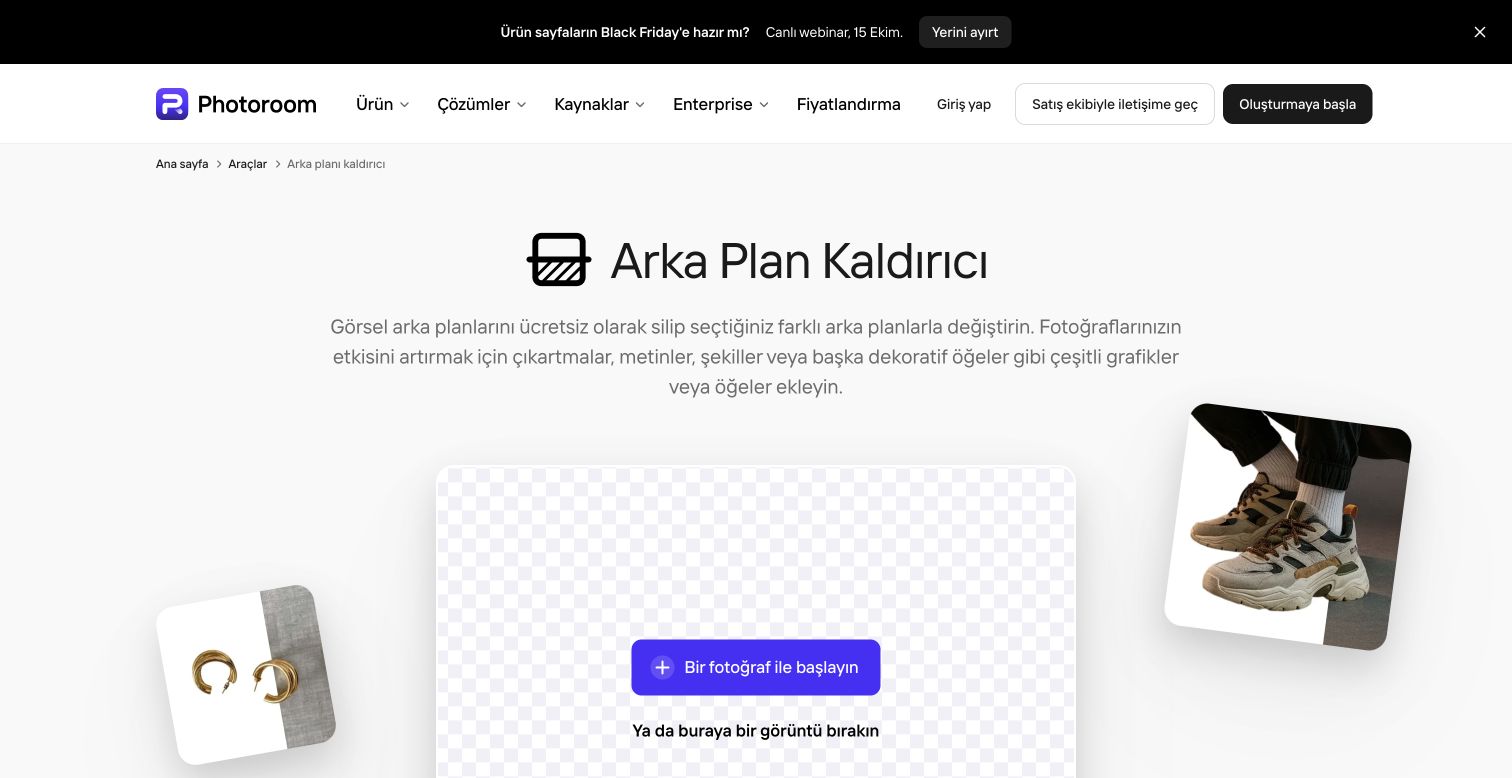 Photoroom Türkçe arka plan kaldırma başlangıç ekranı