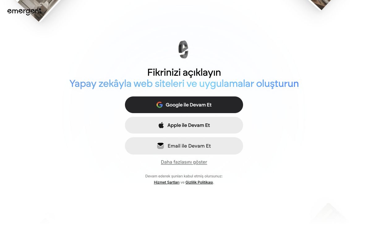 Emergent Türkçe herkese açık giriş ekranı